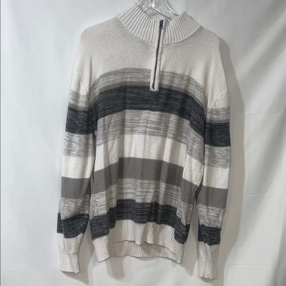 Men's Zip-Up Sweater in Gray and White Stripes - Picture 1 of 4